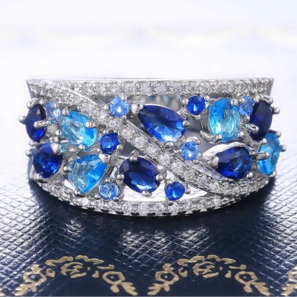 BRIDAL blue sapphire  WEDDING RING